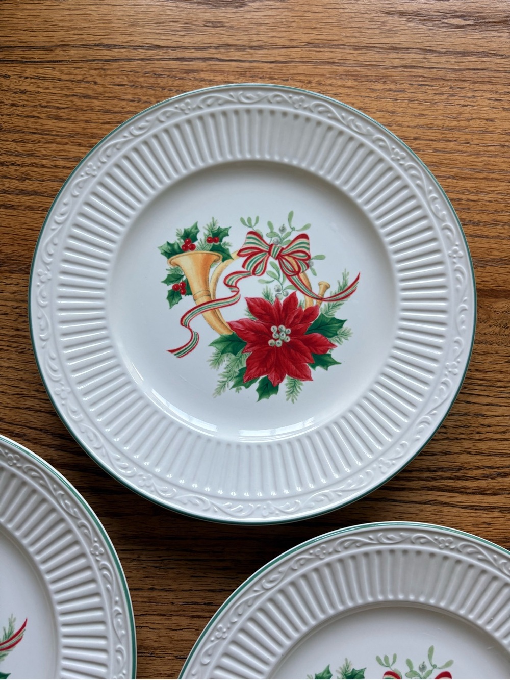 Mikasa Italian Holiday with Poinsettia, Horn, and Bow Salad Plates - set of 4. - Picture 5 of 12